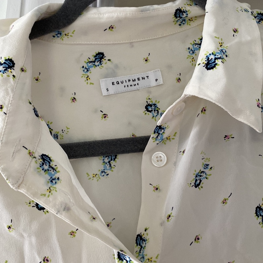 Equipment Cream Floral Button-Up Silk Blouse